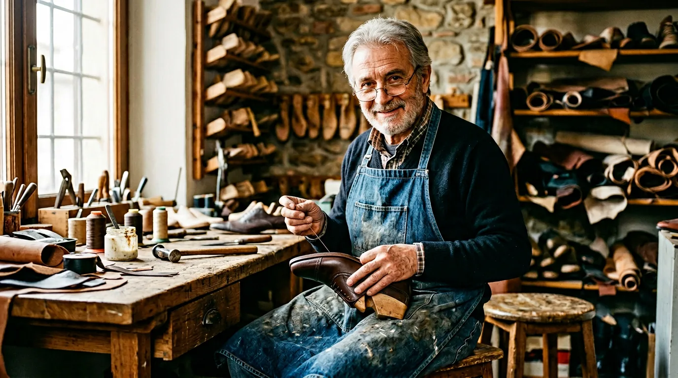 Artisan italien travaillant le cuir dans un atelier toscan The Flexx