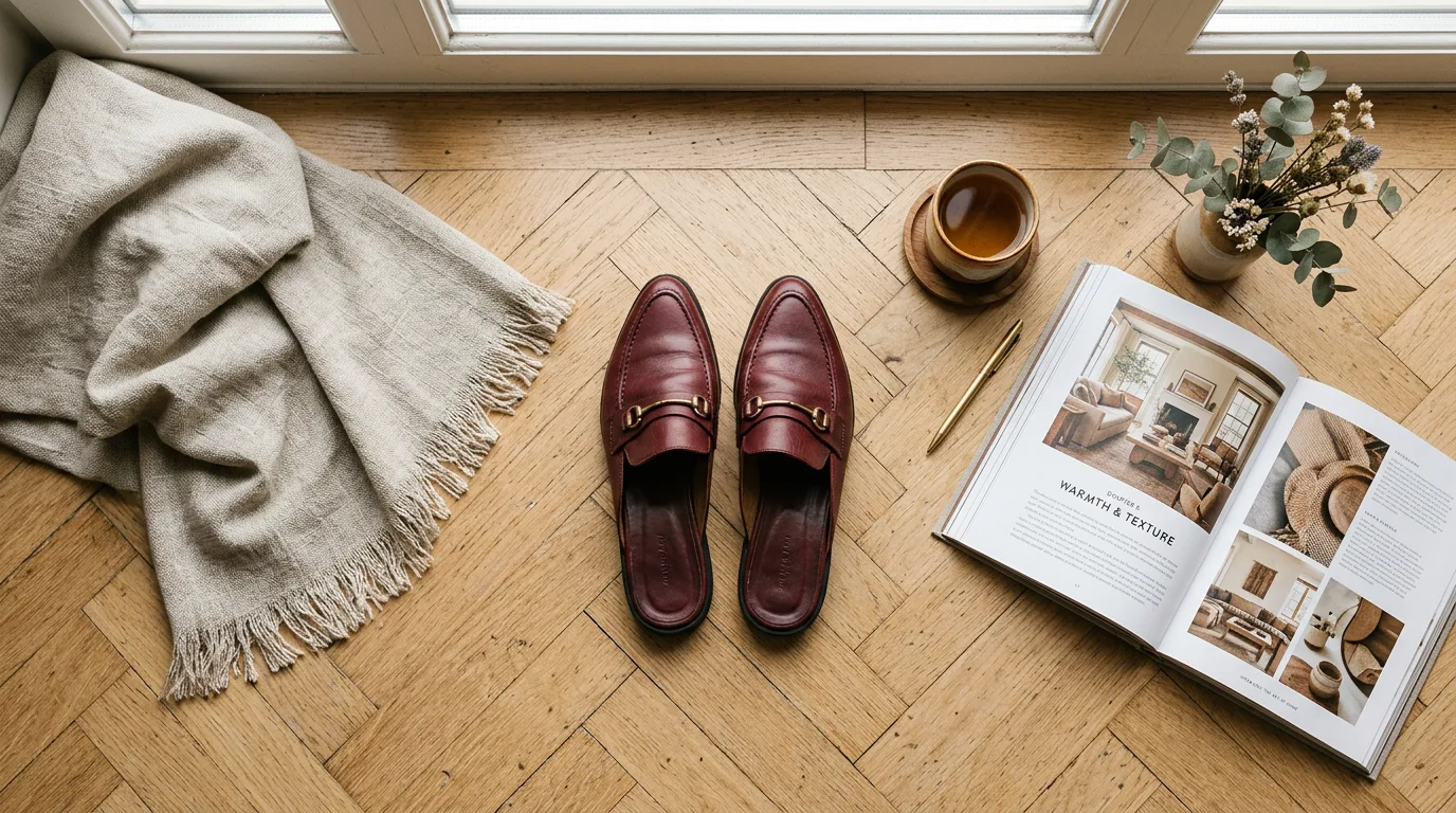 Mules en cuir Flexx posées sur parquet