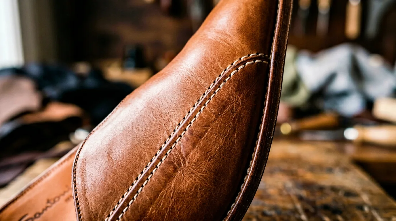 Détail de couture sur cuir italien
