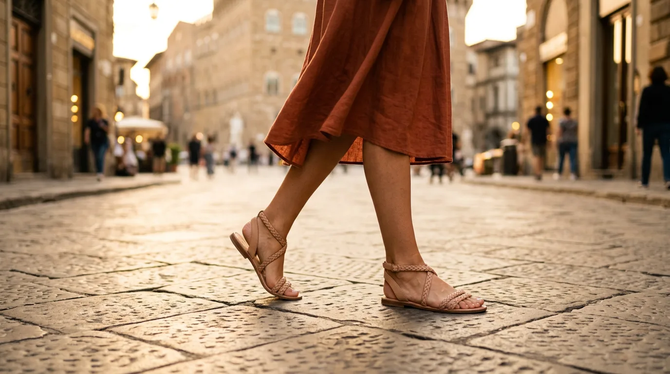 Femme portant des sandales Flexx à Florence