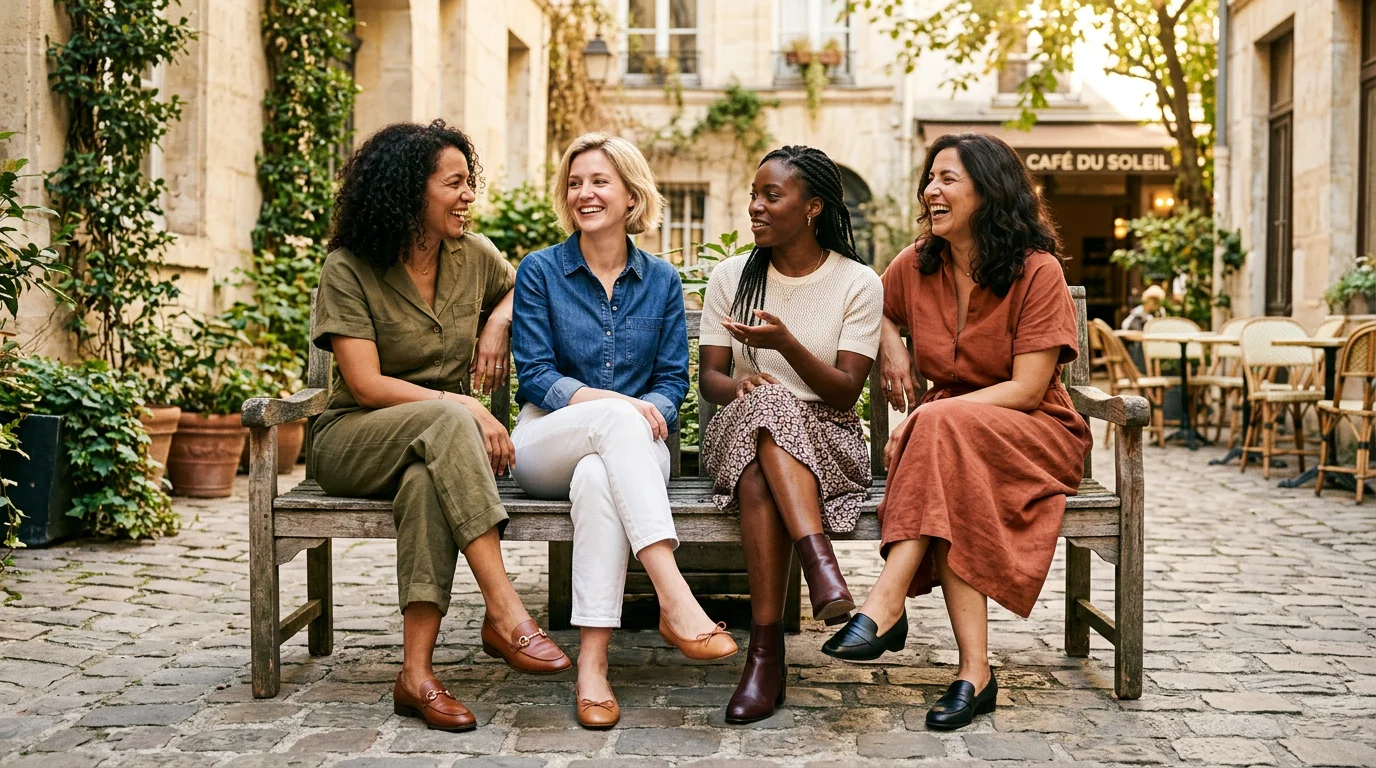 Femmes souriantes portant des chaussures The Flexx à l'extérieur