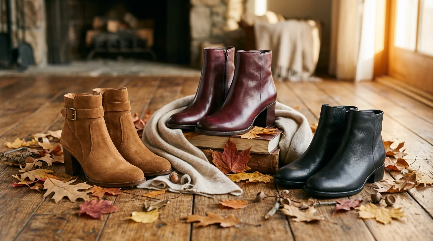 Bottines en cuir chocolat The Flexx posées sur parquet toscan