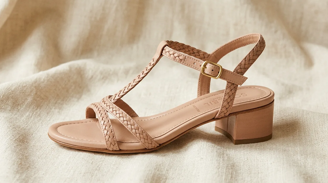 Sandale à brides tressées en cuir nude The Flexx