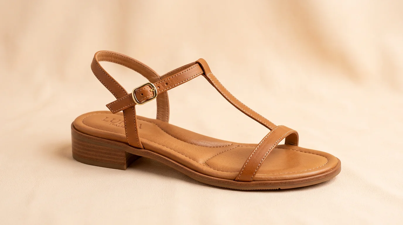 Sandale Toscana à brides en T cognac en cuir italien The Flexx